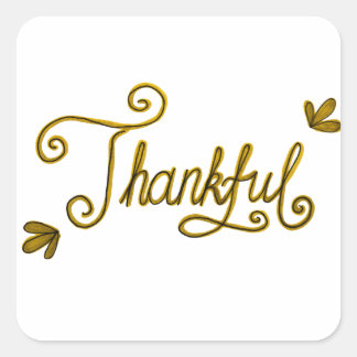 Thankful gold lettering square sticker