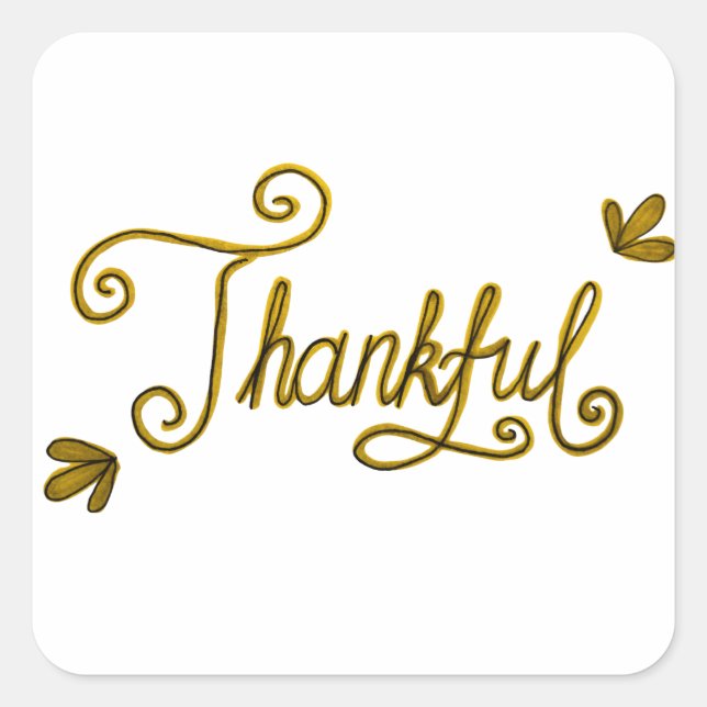 Thankful gold lettering square sticker (Front)