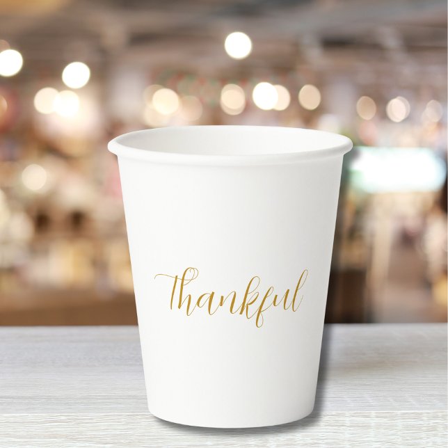 Thankful Gold Script Minimalistic Thanksgiving Paper Cups (Creator Uploaded)