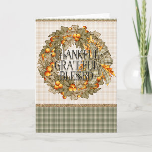 Thankful Grateful and Blessed Pretty Wreath Card
