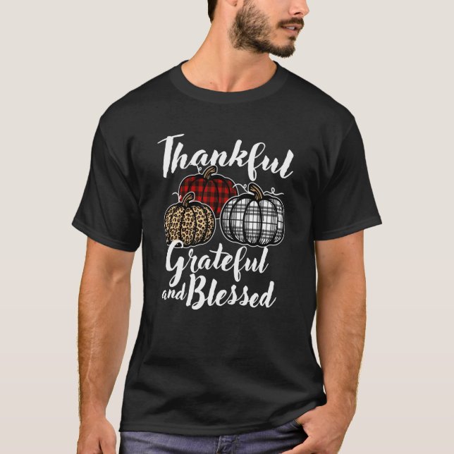 Thankful Grateful And Blessed Thanksgiving Leopard T-Shirt (Front)