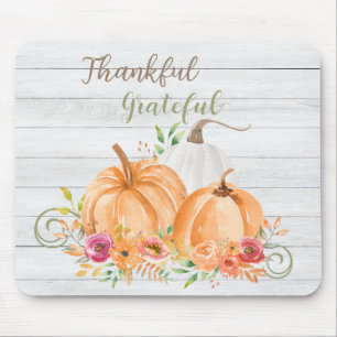 Thankful Grateful   Autumn Fall Pumpkin Watercolor Mouse Pad