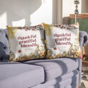 Thankful Grateful   Autumn Thanksgiving Monogram Cushion