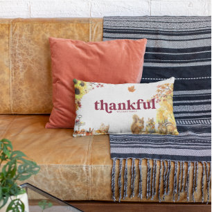 Thankful Grateful   Autumn Thanksgiving Monogram Lumbar Cushion