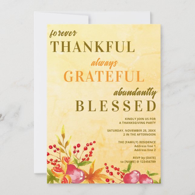 Thankful Grateful Blessed 2025 Thanksgiving Party Invitation (Front)