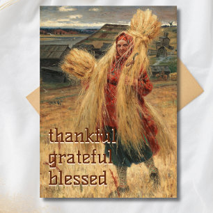 Thankful Grateful Blessed After the Hay Harvest Holiday Card