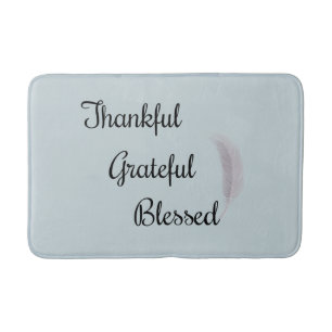 Thankful Grateful Blessed Angel Feather Dusty Blue Bath Mat