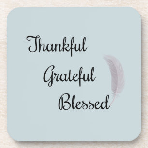Thankful Grateful Blessed Angel Feather Dusty Blue Coaster