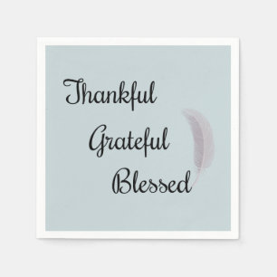 Thankful Grateful Blessed Angel Feather Dusty Blue Napkin
