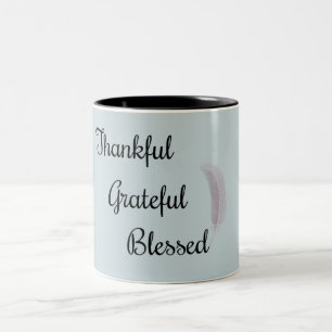 Thankful Grateful Blessed Angel Feather Dusty Blue Two-Tone Coffee Mug