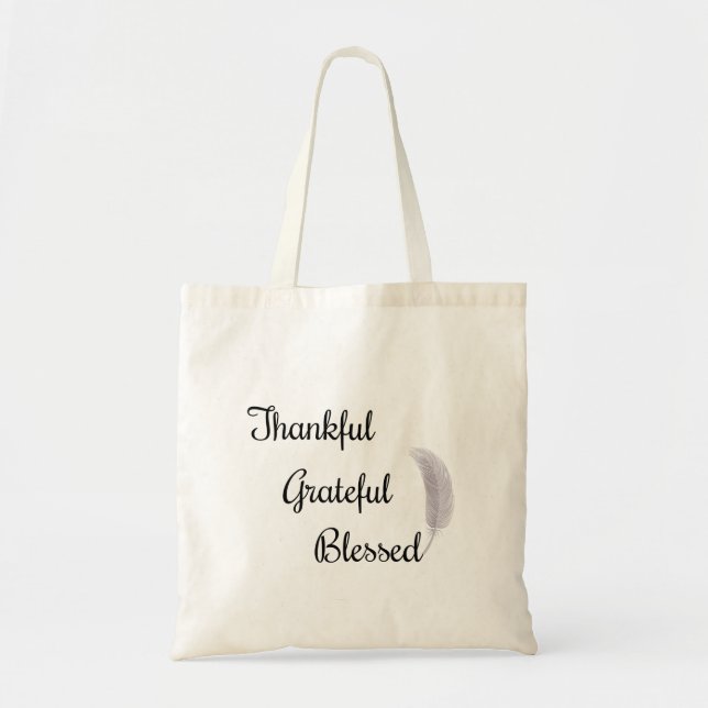 Thankful Grateful Blessed Angel Feather Tote Bag (Front)