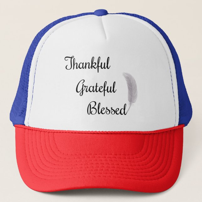 Thankful Grateful Blessed Angel Feather Trucker Hat (Front)