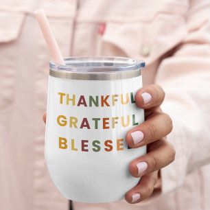 Thankful Grateful Blessed – Autumn Colors Stemless