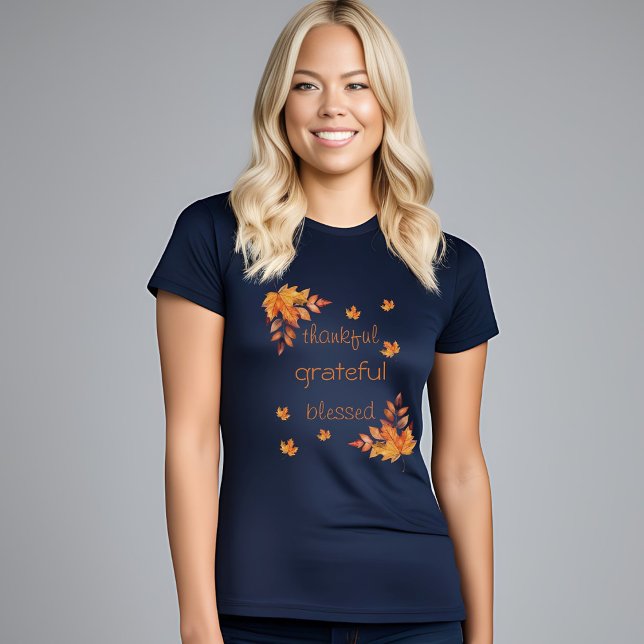 Thankful Grateful Blessed Autumn Fall Leaves T-Shirt (Creator Uploaded)