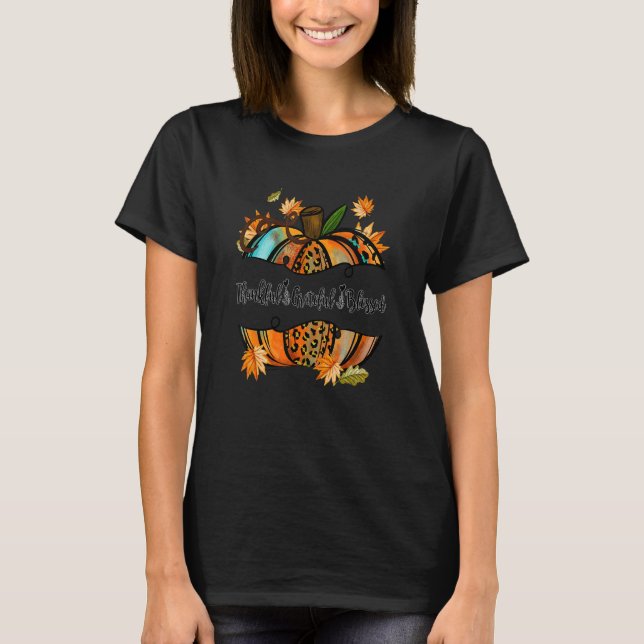 Thankful Grateful Blessed Autumn Fall Pumpkin Leop T-Shirt (Front)