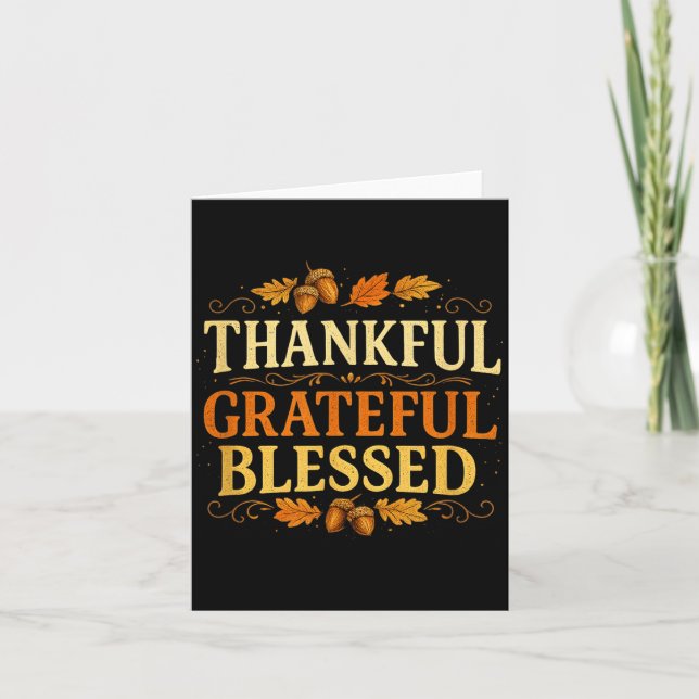 Thankful Grateful Blessed Autumn Thanksgiving Card (Front)