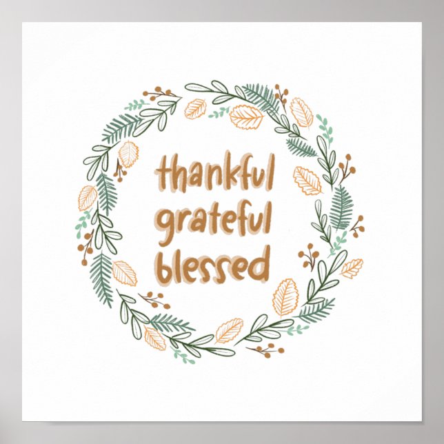 Thankful Grateful Blessed Autumn Wreath Poster (Front)