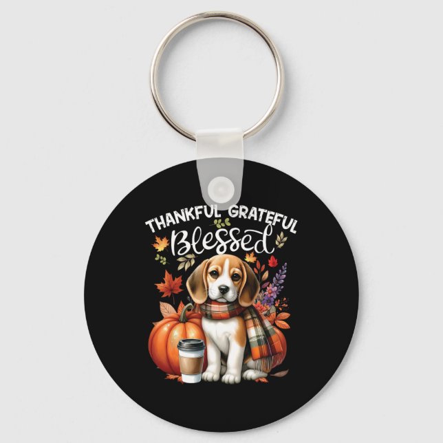 Thankful Grateful Blessed Beagle Dog Happy Fall Y' Key Ring (Front)