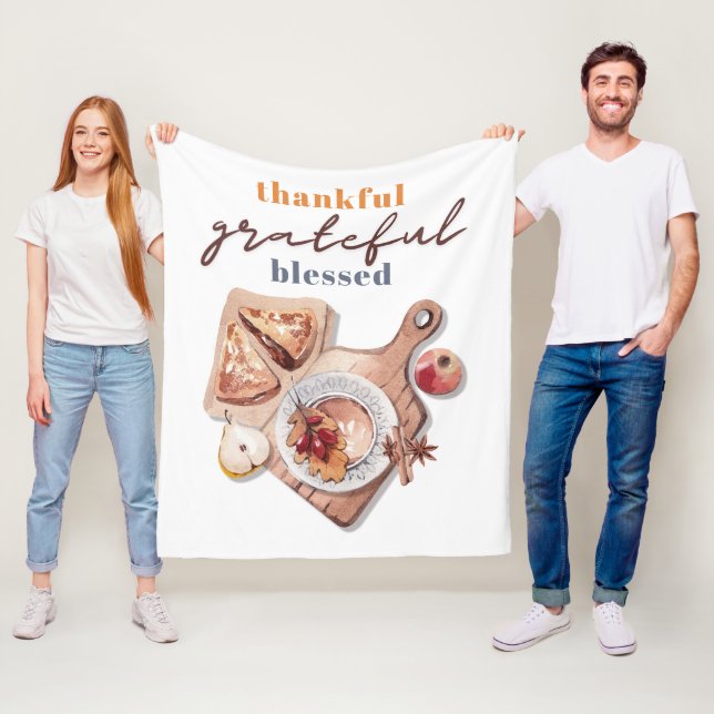 Thankful Grateful Blessed Boho Thanksgiving Fleece Blanket (In Situ)