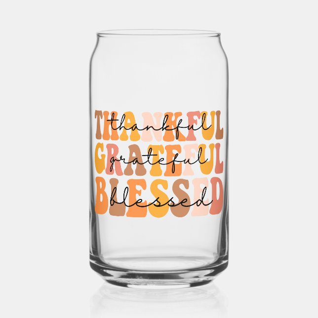 Thankful Grateful Blessed Can Glass (Front)