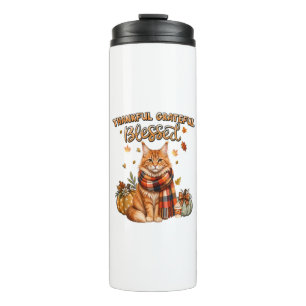 Thankful Grateful Blessed Cat Thanksgiving Thermal Tumbler