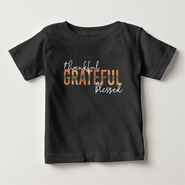 Thankful Grateful Blessed Cheetah Print Typography Baby T-Shirt (Front)