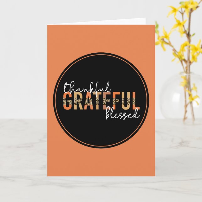 Thankful Grateful Blessed Cheetah Print Typography Card (Yellow Flower)