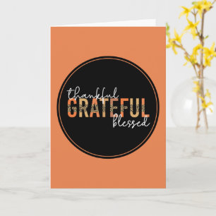 Thankful Grateful Blessed Cheetah Print Typography Card