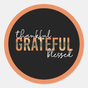 Thankful Grateful Blessed Cheetah Print Typography Classic Round Sticker