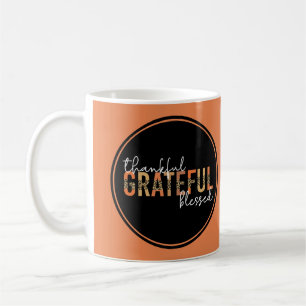 Thankful Grateful Blessed Cheetah Print Typography Coffee Mug