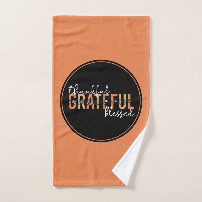 Thankful Grateful Blessed Cheetah Print Typography Hand Towel (Hand Towel)