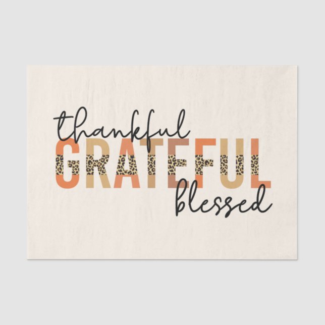 Thankful Grateful Blessed Cheetah Print Typography Tissue Paper (Front)