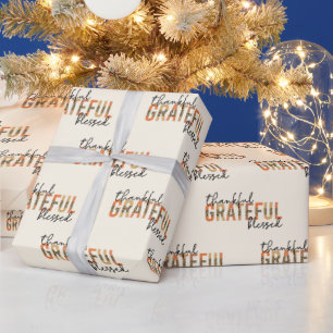 Thankful Grateful Blessed Cheetah Print Typography Wrapping Paper