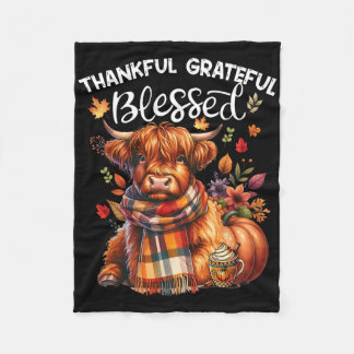 Thankful Grateful Blessed Cow Fall Y'all Autumn Fleece Blanket
