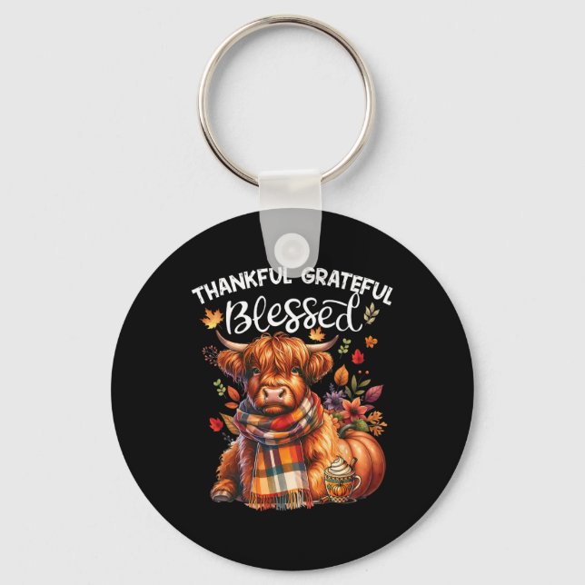 Thankful Grateful Blessed Cow Fall Y'all Autumn  Key Ring (Front)