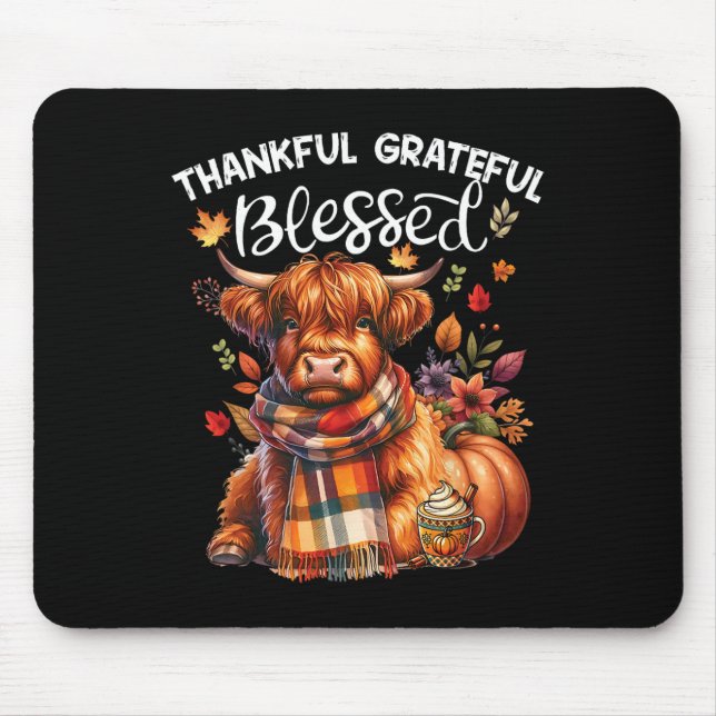 Thankful Grateful Blessed Cow Fall Y'all Autumn  Mouse Pad (Front)