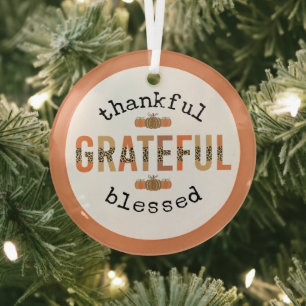 Thankful Grateful Blessed Cute Fall Thanksgiving Glass Tree Decoration