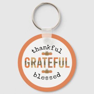 Thankful Grateful Blessed Cute Fall Thanksgiving Key Ring