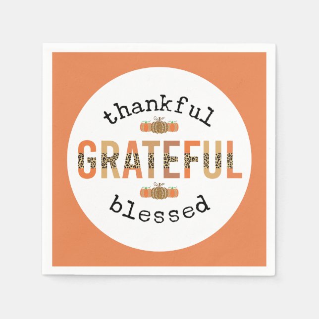 Thankful Grateful Blessed Cute Fall Thanksgiving Napkin (Front)