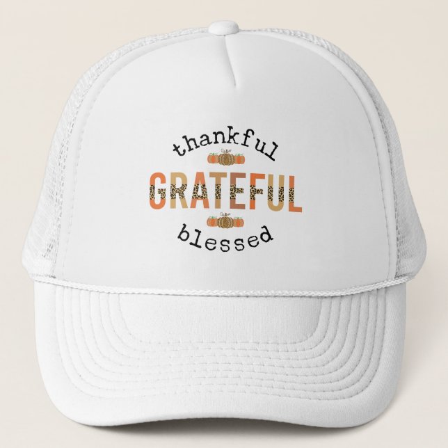 Thankful Grateful Blessed Cute Fall Thanksgiving Trucker Hat (Front)