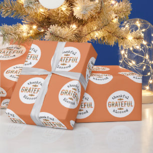 Thankful Grateful Blessed Cute Fall Thanksgiving Wrapping Paper