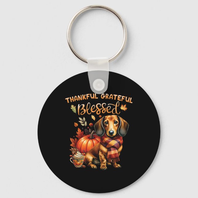 Thankful Grateful Blessed Dachshund Dog Fall Y'all Key Ring (Front)