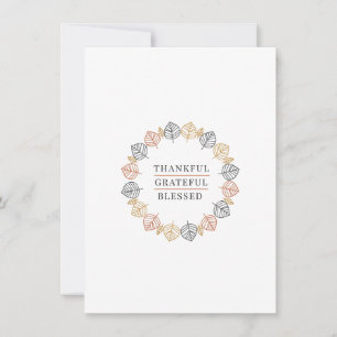 "Thankful Grateful Blessed" Elegant Autumn Wreath Holiday Card
