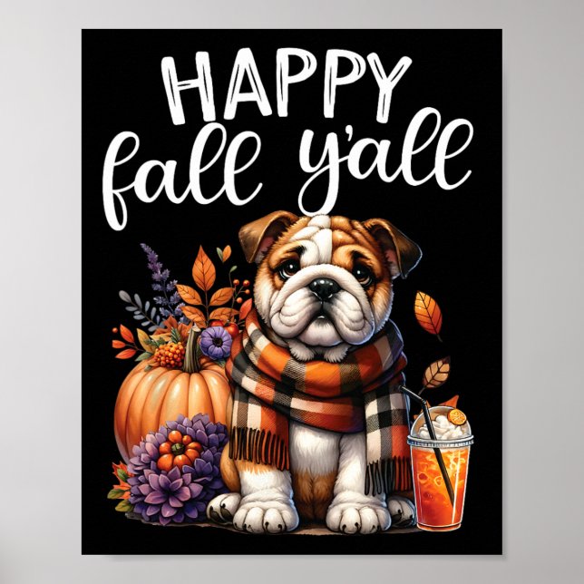 Thankful Grateful Blessed English Bulldog Fall Y'a Poster (Front)