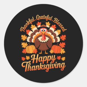 Thankful Grateful Blessed Fall Autumn Thanksgiving Classic Round Sticker