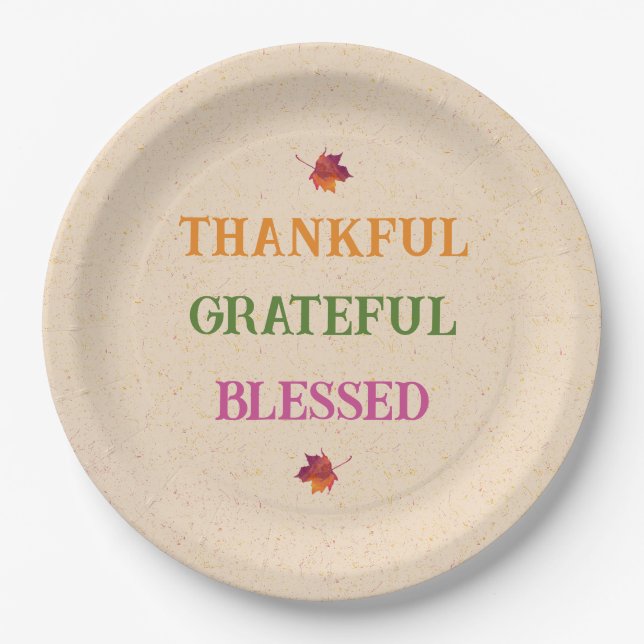 Thankful Grateful Blessed Fall Leaves Paper Plate (Front)