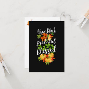 Thankful Grateful Blessed Fall Leaves Pumpkins Card