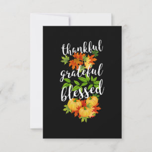 Thankful Grateful Blessed Fall Leaves Pumpkins Card