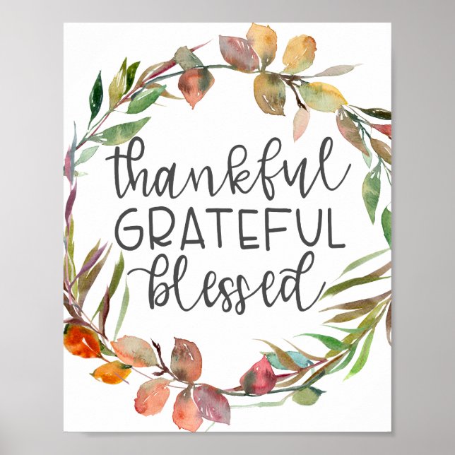 Thankful Grateful Blessed Fall Poster Print (Front)