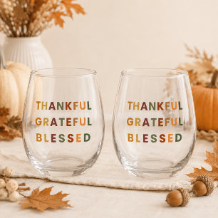 Thankful Grateful Blessed – Fall Stemless Wine Glass